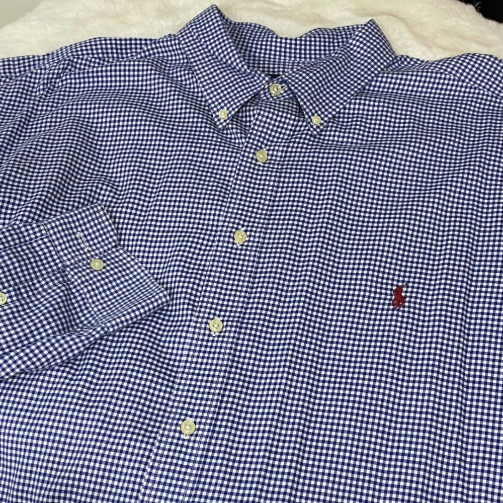 Ralph Lauren Blue and White Gingham Button-Down Shirt